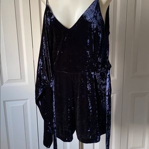 Navy velvet wrap romper